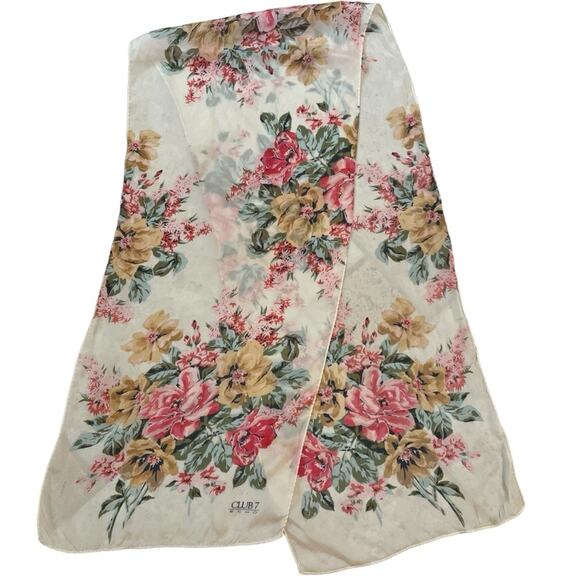 Vintage Echo Silk Scarf Womens Floral‎ Oblong Cottage Luxury 11x50 - Picture 3 of 5